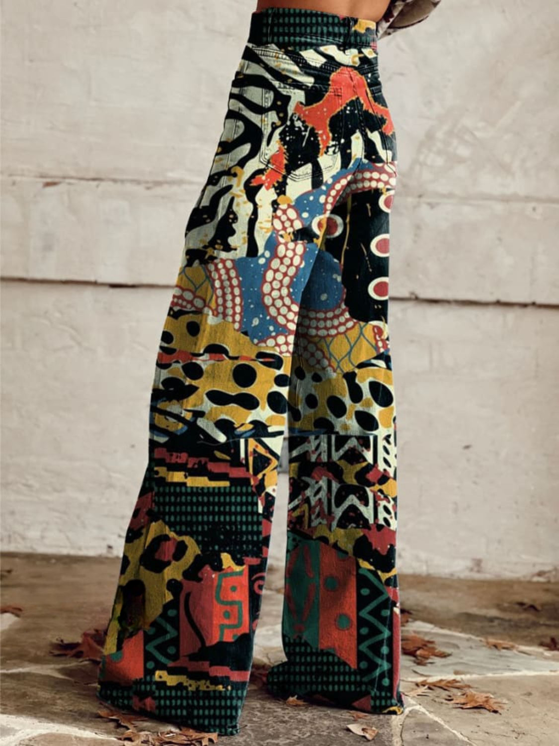 Vintage Flared Trousers with Mosaic Rhythm Design