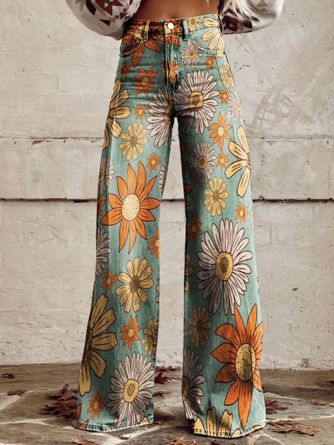 Vintage Flared Trousers in Sunlit Meadow