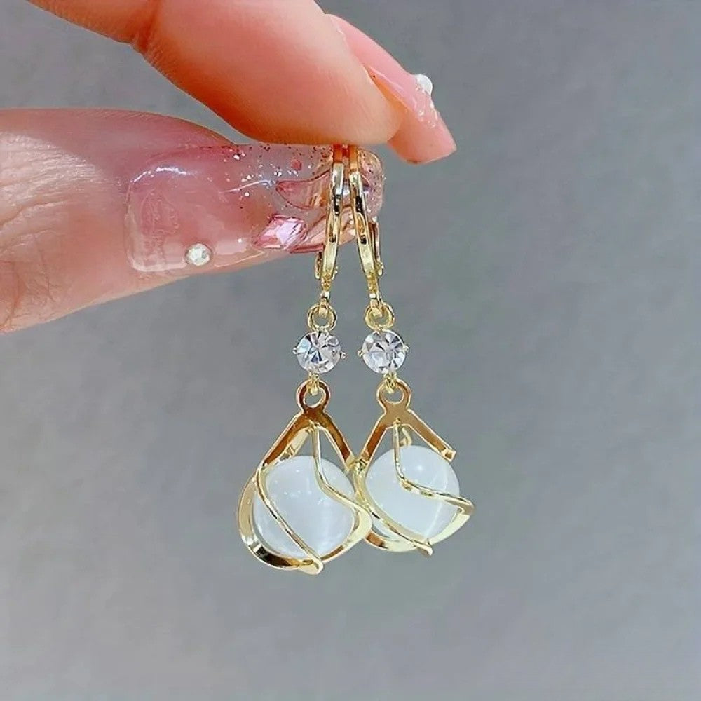 Vintage White Opal Gold Drop Earrings