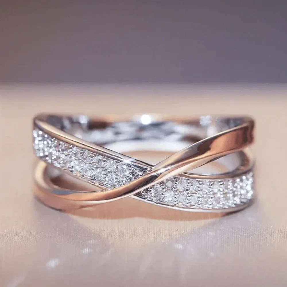 Vintage Gold Braided Zirconia Silver Ring