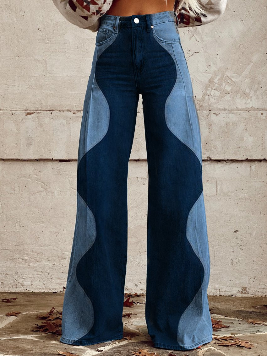 Retro Ripple-Wash Flared Pants