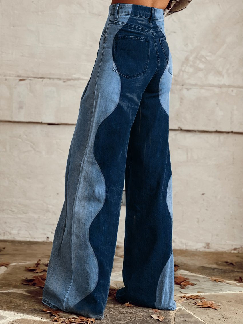 Retro Ripple-Wash Flared Pants