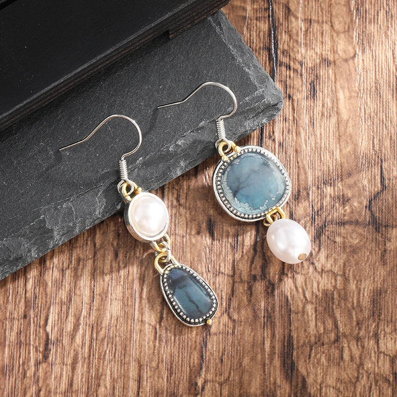 Vintage-Inspired Blue Natural Stone Earrings