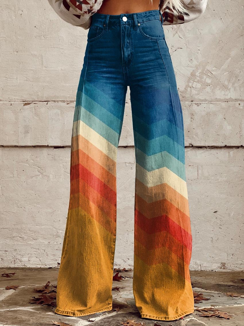 Vintage Flared Trousers with Radiant Chevron Pattern
