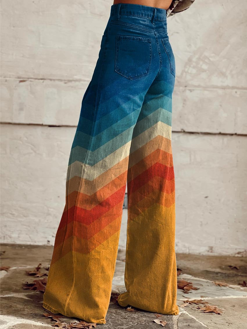 Vintage Flared Trousers with Radiant Chevron Pattern
