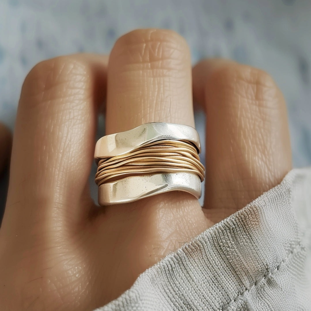 Dual-Tone Silver and Gold Wire Ring