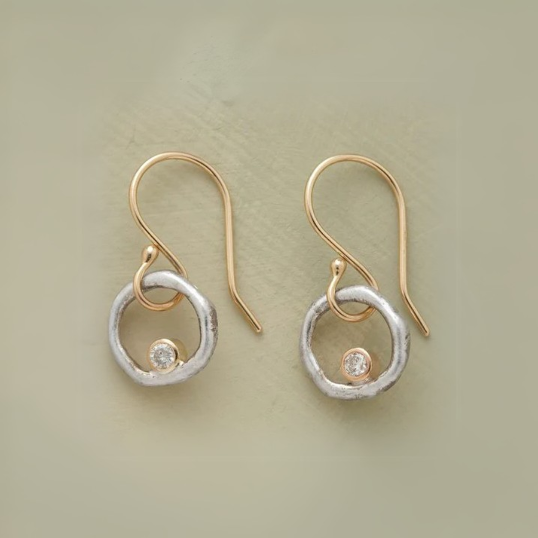 Retro Gold and Silver Zirconia Earrings