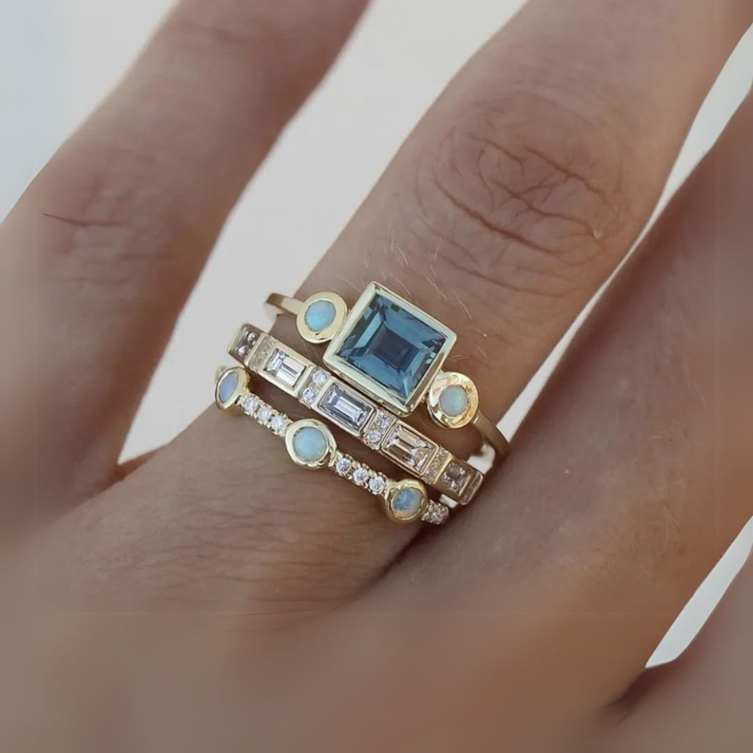 Retro Blue Crystal Ring Collection
